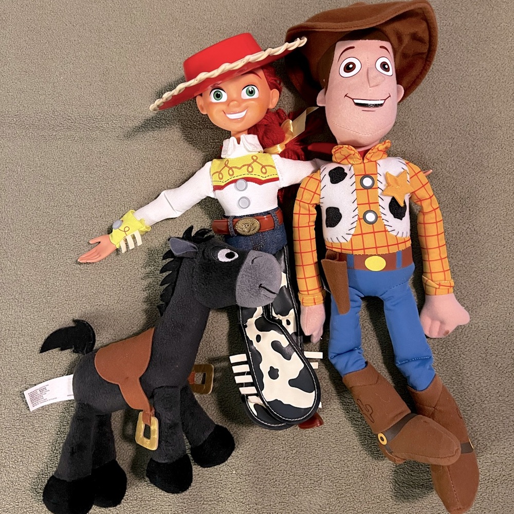 Woody, Jesse, and Bullseye Disney Toy Story Plush and Pull String